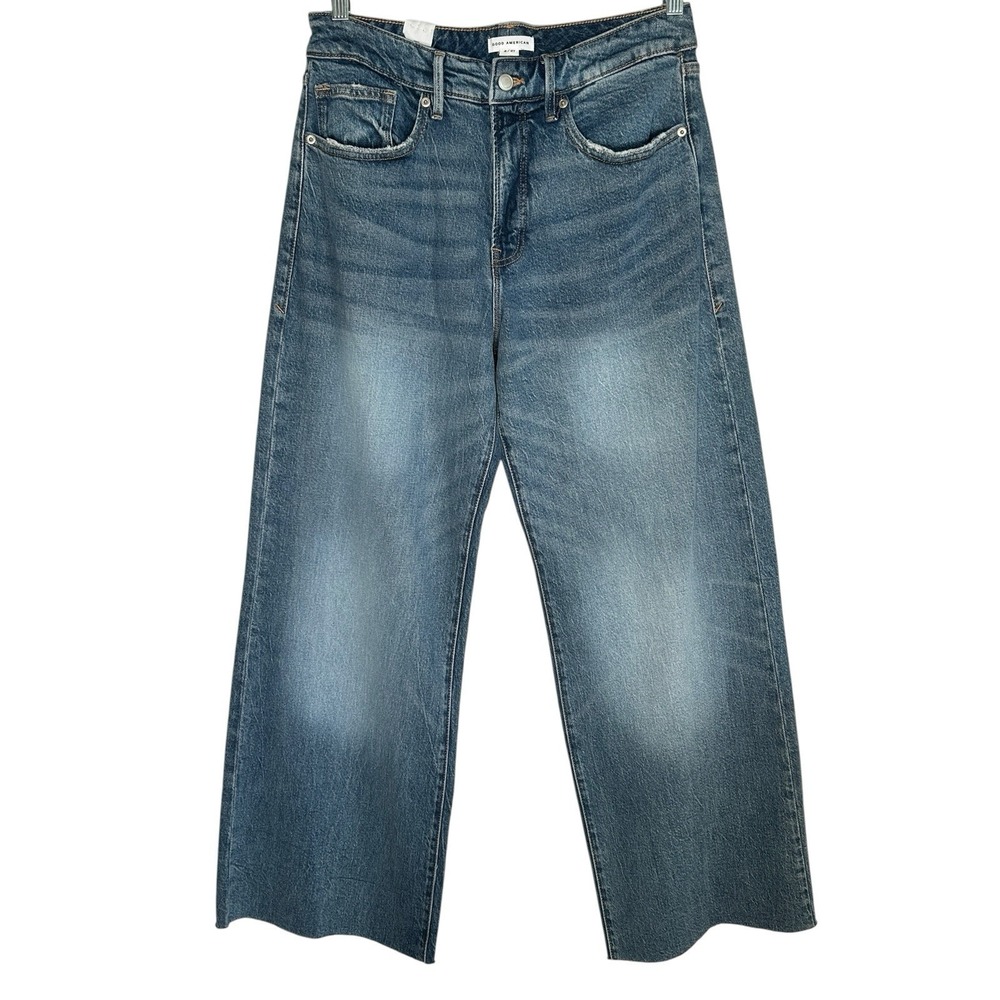 Good American Good Ease Relaxed Jeans Sz 4/27 Mid Rise Wide Leg Flat Tummy Tech